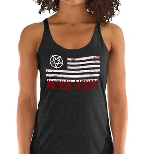 American Satanist Pentagram Bloody Flag Women&#39;s Racerback Tank Top Shirt