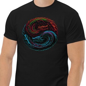 Yin Yang Chinese Dragon Fire and Ice Short Sleeve Shirt
