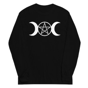 White Triple Moon Goddess Wiccan Pagan Symbol Long Sleeve Shirt