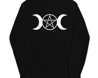 White Triple Moon Goddess Wiccan Pagan Symbol Long Sleeve Shirt