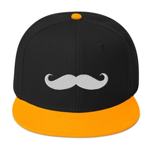 Classic Handlebar Mustache Embroidered Flat Bill Cap Snapback Hat