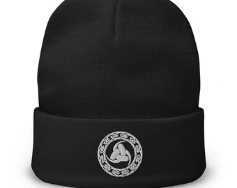 Odin's Knot - The Valknut Embroidered Cuff Beanie Celtic Knots