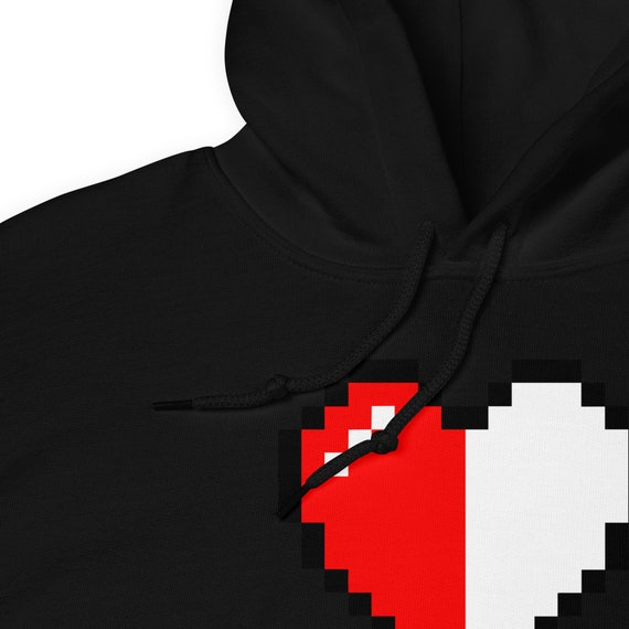 Retro 8 Bit Video Game Pixelated Half Heart Unisex Hoodie Sweatshirt 