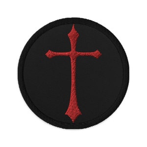 Red Gothic Ancient Medeival Cross Embroidered Patch