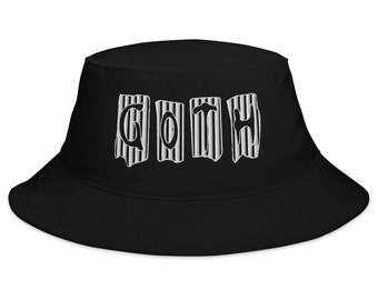 Black and White Vertical Stripe Goth Embroidered Bucket Hat Gothic Fashion