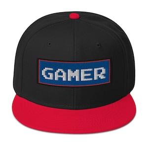 80&#39;s Retro Style 8 Bit Gamer Embroidered Flat Bill Cap Snapback Hat
