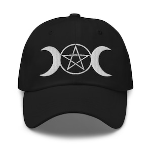 Heidense drievoudige maangodin symbool geborduurde baseball cap Wiccan pentagram papa hoed