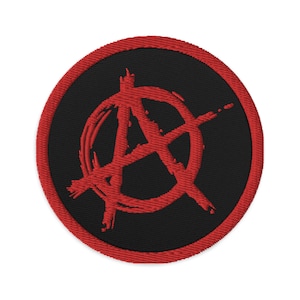 Anarchy Sign Punk Chaos and Rock n&#39; Roll Embroidered Patch Red Thread