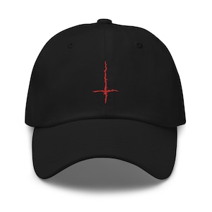Black Metal Style Inverted Cross Embroidered Baseball Cap Red Thread Dad hat