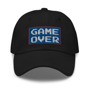 Game Over 8 Bit Embroidered Baseball Cap 80&#39;s Classic Gaming Style Dad hat