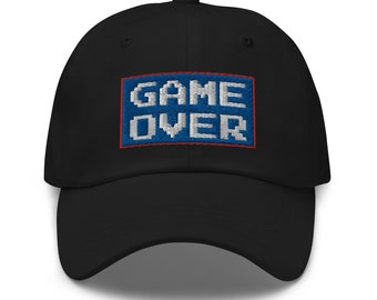 Game Over 8 Bit Embroidered Baseball Cap 80's Classic Gaming Style Dad hat