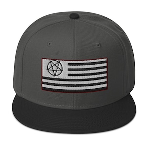 American Satanist Inverted Pentagram U.S. Flag Embroidered Flat Bill Cap Snapback Hat