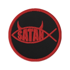 Satan Fish with Horns Religious Satire Embroidered patch Satanic Patches