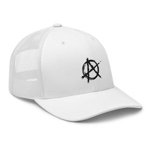 Black Anarchy Sign Punk Rock Chaos Embroidered Retro Trucker Cap Snapback Hat