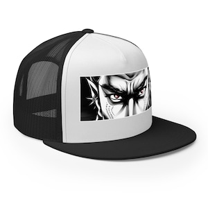 Anime Augen Samurai Snapback - Gothic Flat Bill Trucker Cap, Alt Streetwear Hut, dunkel ästhetische verstellbare Unisex Cap