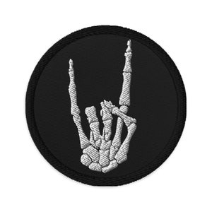 Devil Horns Bone Hand Embroidered Patch Heavy Metal Sign Horns Up