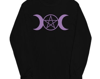 Purple Triple Moon Goddess Wiccan Pagan Symbol Long Sleeve Shirt
