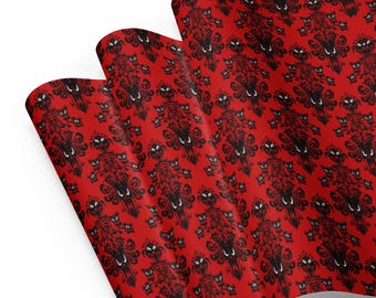 Red Haunted Mansion Wrapping Paper – Gothic Horror Gift Wrap Sheets, Dark Pattern Birthday Holiday Decor