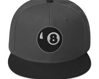 Black 8 Ball Billiards Snapback Hat – Embroidered Flat Bill Cap for Pool Players & Alternative Streetwear