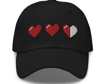 3 Heart Meter Retro 8 Bit Video Game Pixelated Embroidered Baseball Cap Dad hat