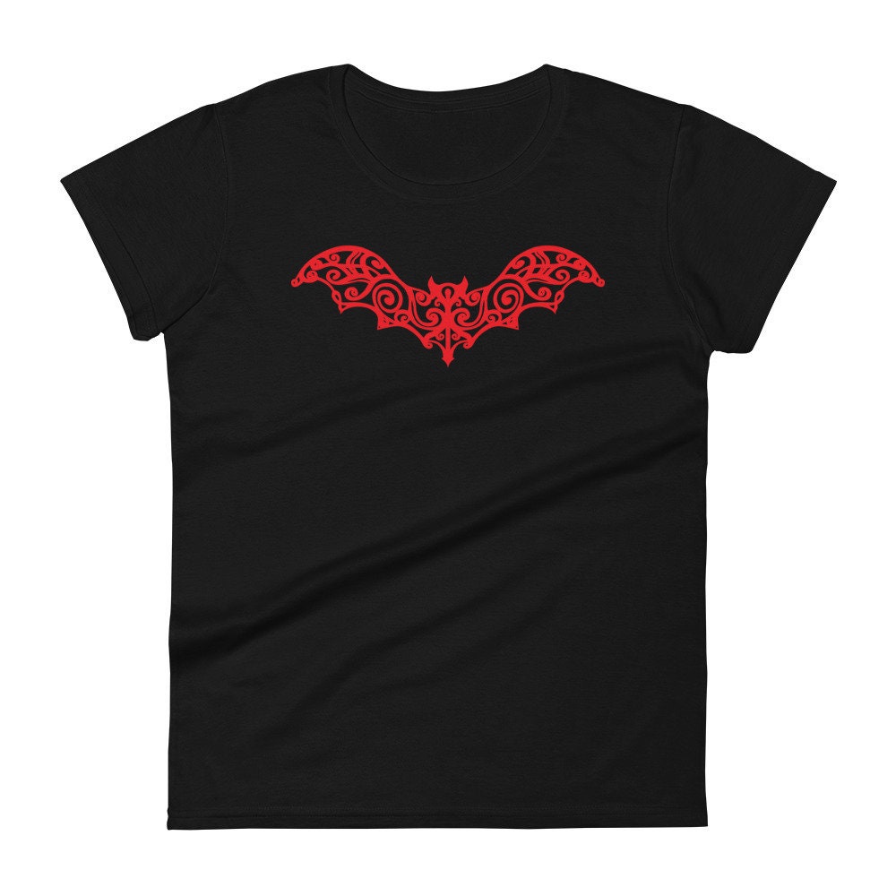 Discover Red Gothic Wrought Iron Style Vine Bat Women's Short Sleeve Babydoll T-shirt