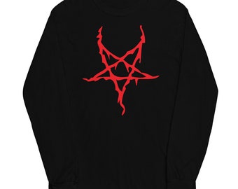 Red Melting Inverted Pentagram Black Metal Style Long Sleeve Shirt
