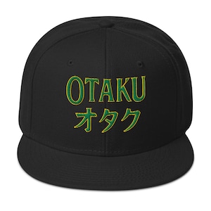 Otaku オタク Snapback-Hut - Flache Schirmkappe für Anime-Fans, japanische Alt Gothic Streetwear, verstellbarer, hochkarätiger, gestickter Hut