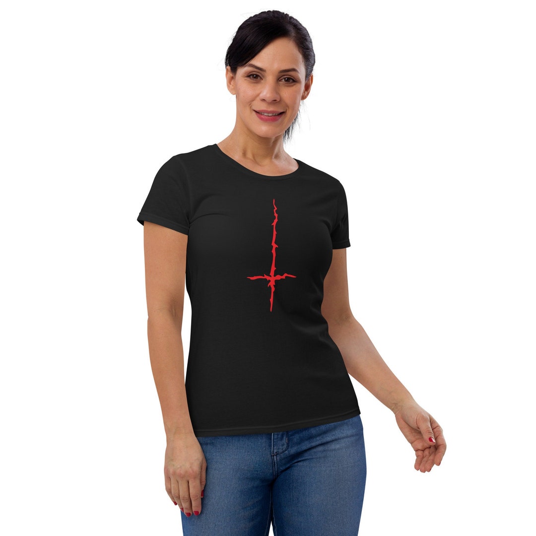 Tap Out Red Metal T Shirt With Cross And Ornaments