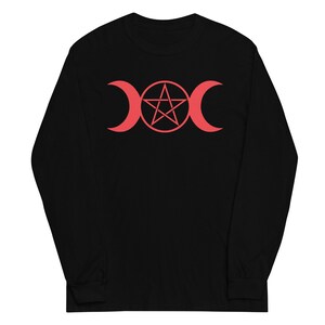 Red Triple Moon Goddess Wiccan Pagan Symbol Long Sleeve Shirt