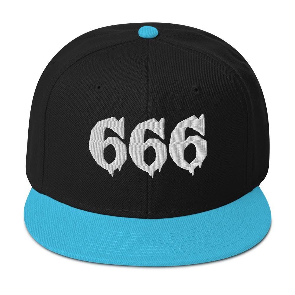 White 666 Snapback Hat – Occult Flat Bill Cap, Number of the Beast