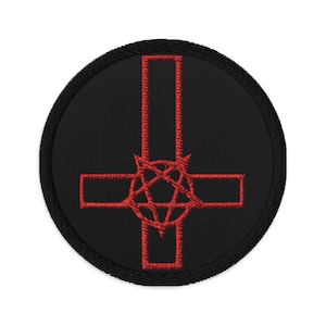 Pentacross Inverted Pentagram Cross Embroidered Patch Satanic Ritual Red Thread