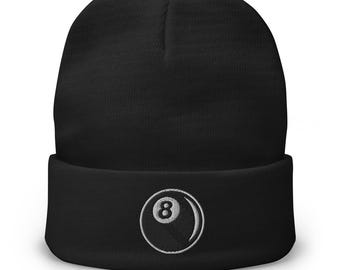 8 Ball Embroidered Beanie: Cuffed Knit Winter Hat - Etsy
