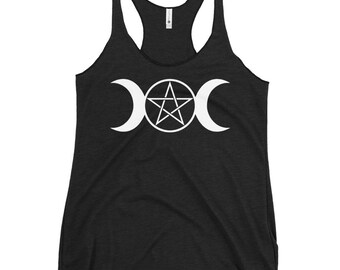White Triple Moon Goddess Wiccan Pagan Symbol Women's Racerback Tank Top Shirt