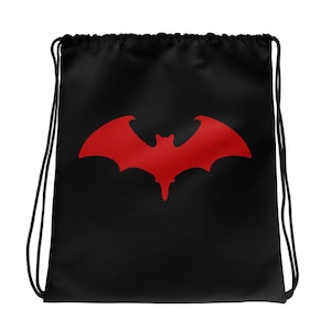 Red Vampire Bat Goth Style Halloween Drawstring Cinch Bag