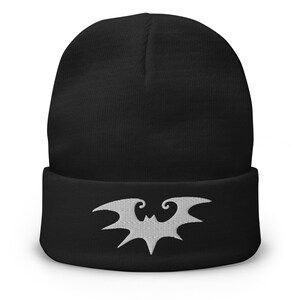 Spooky Goth Vampire Bat Embroidered Cuff Beanie