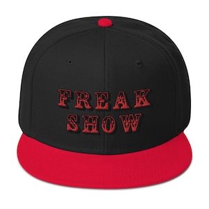 Red Circus Freak Show Embroidered Flat Bill Cap Snapback Hat