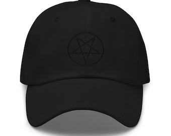 Woven Inverted Pentagram Symbol Embroidered Baseball Cap Satanic Black Thread