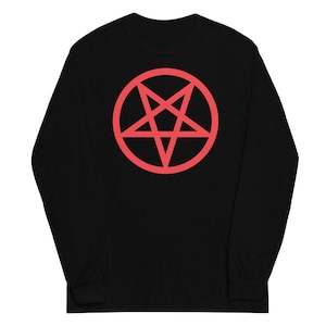 Red Classic Inverted Pentagram Occult Symbol Long Sleeve Shirt