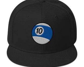 Ten Ball Billiards Snapback Hat – Embroidered Flat Bill Cap for Pool Players & Alternative Streetwear Fans