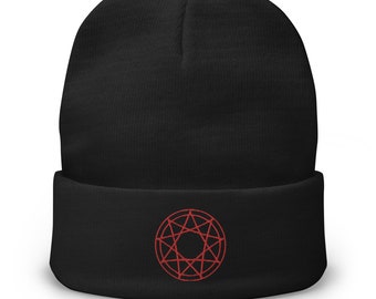 9-ramienna gwiazda pentagram symbol okultystyczny haftowany mankiet czapka slipknot czerwona nić