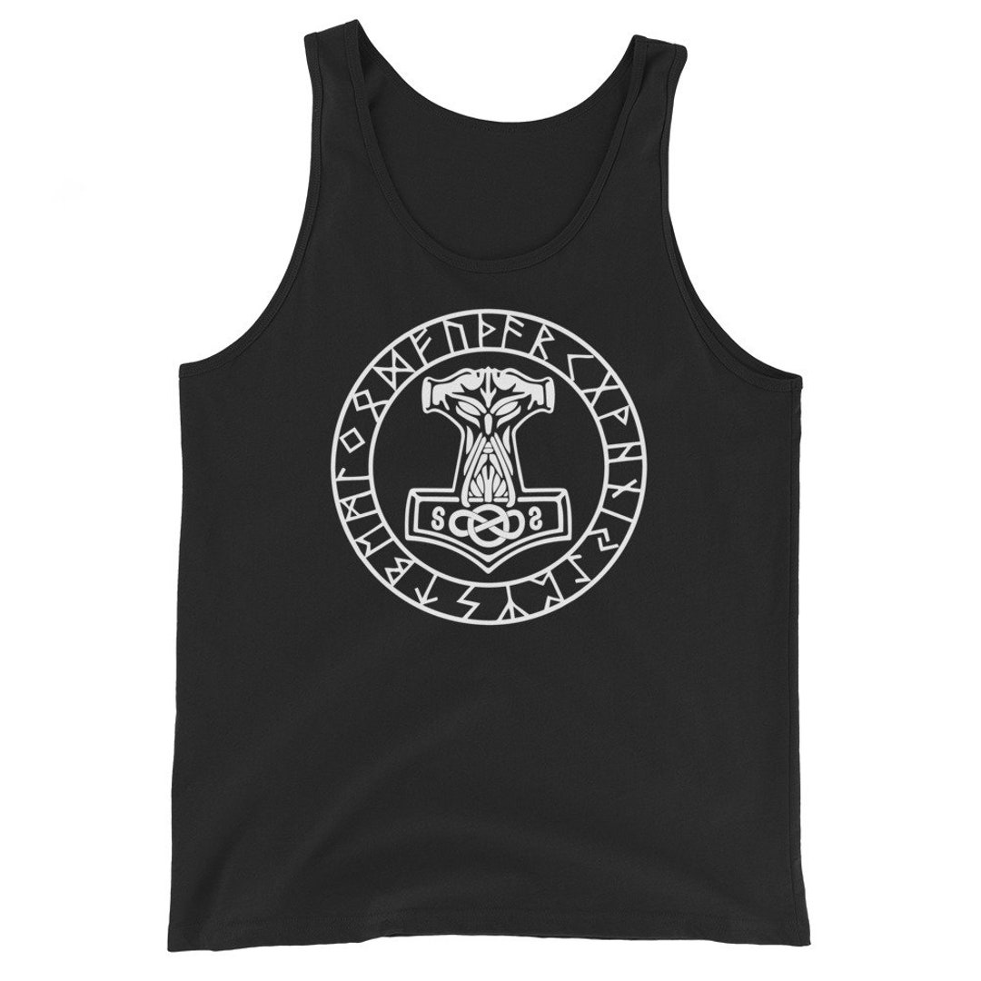 Débardeur Noir Viking Avec Bateau Long Et Marteau De Thor - Taille XXL - Style Asatru