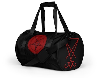 Red Satanic Symbols Sigil of Baphomet, Lucifer, Leviathan Cross Duffle Gym bag