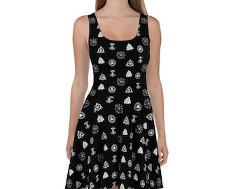 Viking Symbols Norse Runes Skater Dress - Nordische Mythologie Outfit, Renaissance Faire Geschenk für Alt & Pagan Style Fans