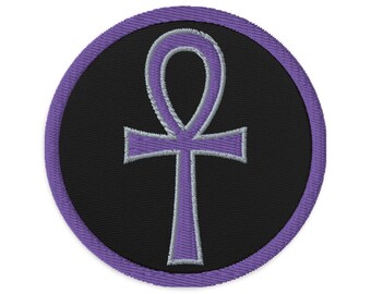 La llave de la vida Ankh Antigua cultura egipcia parche bordado hilo púrpura