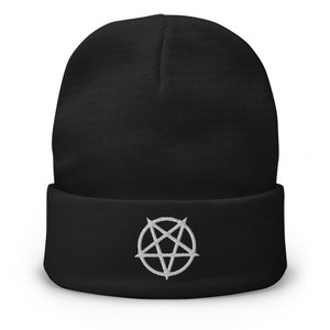 Inverted Pentagram Occult Symbol Embroidered Cuff Beanie Evil