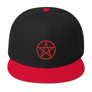 Red Wiccan Witchcraft Pentagram Embroidered Flat Bill Cap Snapback Hat