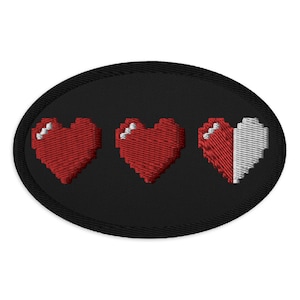 Toppa ricamata pixelata con 3 Heart Meter, stile retrò, videogioco a 8 bit