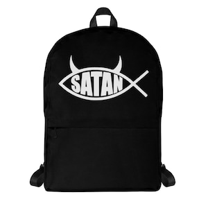 White Satan Fish with Horns Religious Satire on Jesus Fish Backpack School Bag