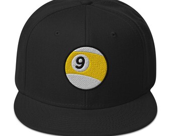 Nine Ball Billiards Snapback Hat – Embroidered Flat Bill Cap for Pool Players & Alternative Streetwear Fans
