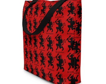 Red Krampus Horror Santa Tote Bag – Gothic Christmas Design, Dark Holiday Gift for Horror & Alt Fashion Fans